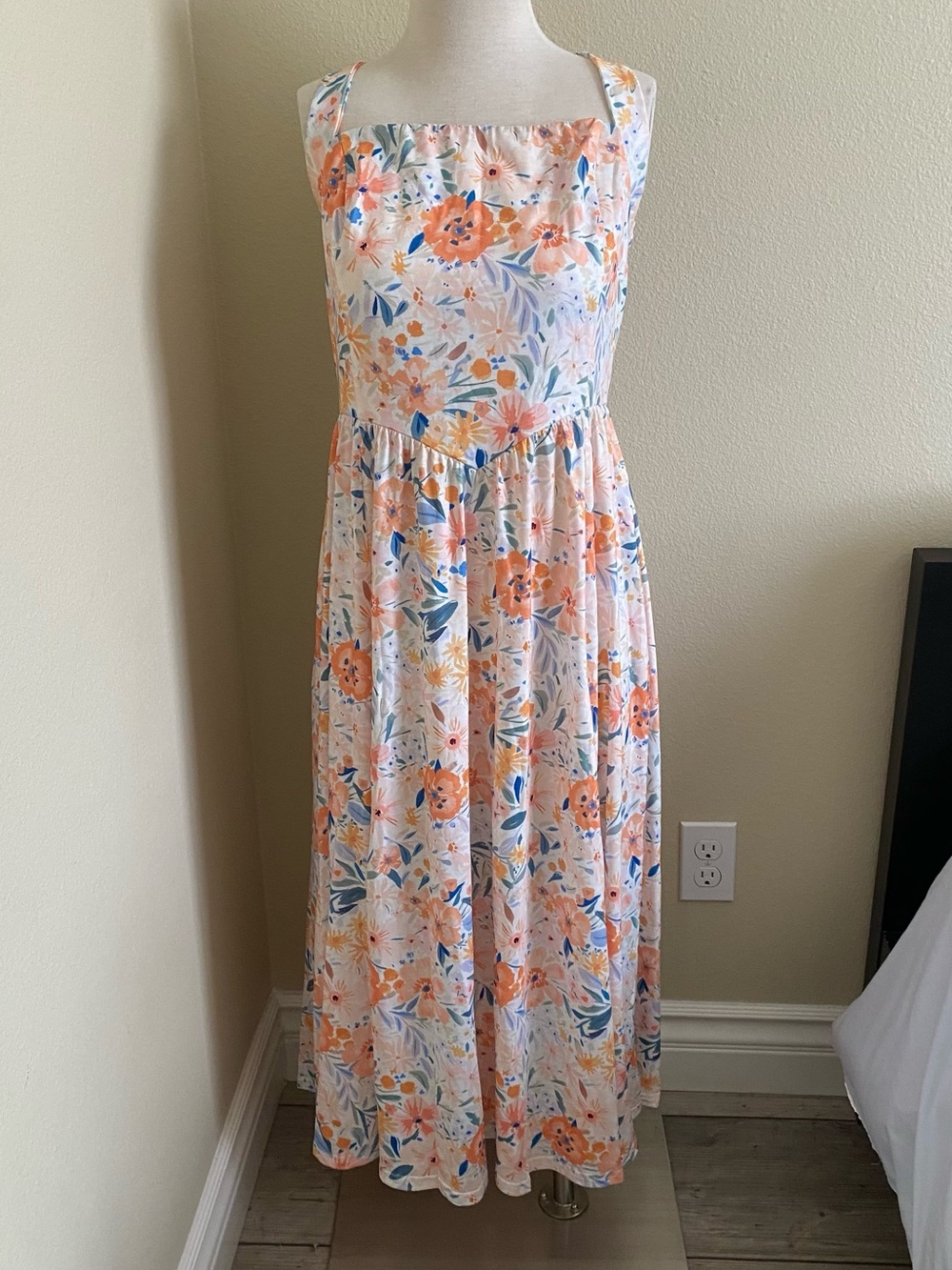 Strapless Floral Halter Dress in Peach & Blue